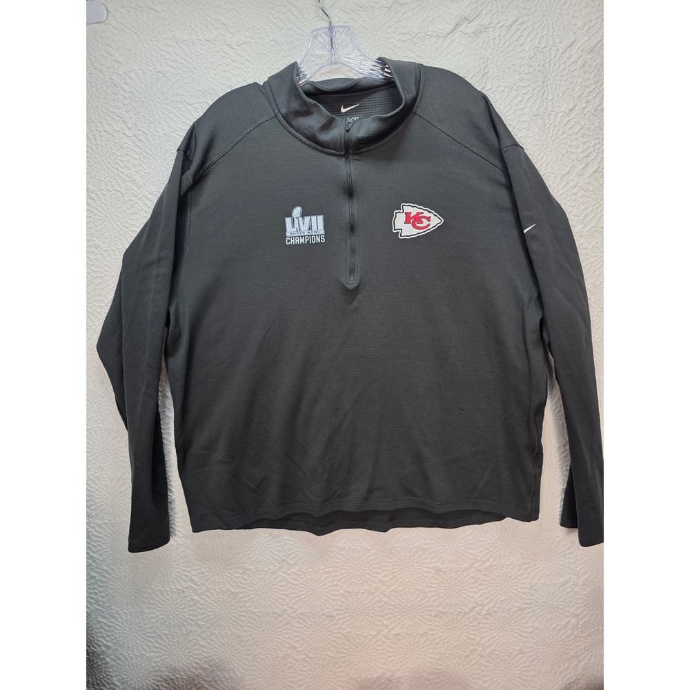 Nike KC Chiefs Super Bowl LVII Champions Pacer Half Zip Mens XXL Grey Pullover